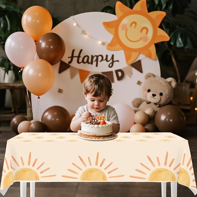 4ps First Trip Around The Sun Birthday Decorations Table Cloths Boho Sun Birthday Party Decor Boho Hippie Sunshine Disposable Plastic Table Covers for Sun Baby Shower Party Supplies Decor(Boho Sun)
