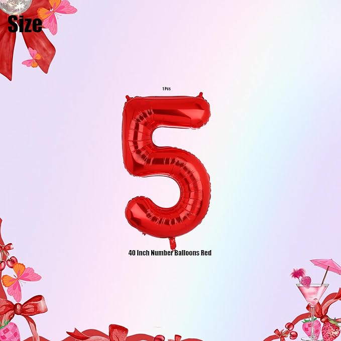 40 Inch 5 Red Number Balloons Mylar Foil Helium Digital Balloons Baby Shower 5st Birthday Party Decor Supplies