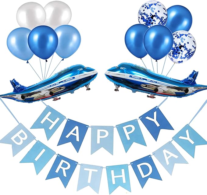 31inch Large Airplane Blue Party Decoration Airplane Balloon Birthday Party Supplies (14pcs Airplane set)