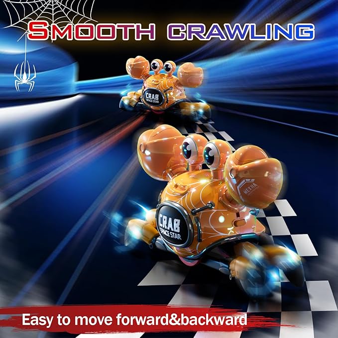 Remote Control Robot Crab Toy,Rechargeable With LED Lights And Music, Fast Crawling 360-Degree Stunt Rotation, 2.4GHz RC Robot Toys, 3 4 5 6 7 8 9 10 Birthday Gifts For Boys And Girls（Yellow)