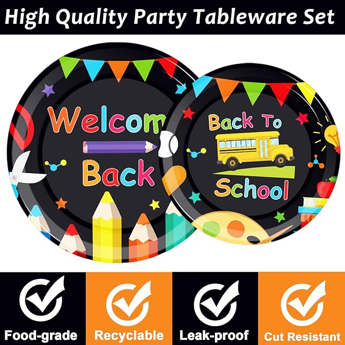 gisgfim 96 Pcs Back to School Party Plates and Napkins Party Supplies School Season Tableware Set Back to School Party Decorations Favors for Kids Serves 24