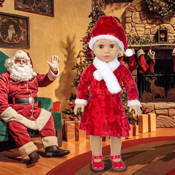 Ebuddy Doll Clothes & Accessories - Christmas Santa Costume Set for 17 & 18 Inch Dolls, Including Xmas Tree Sweater Set