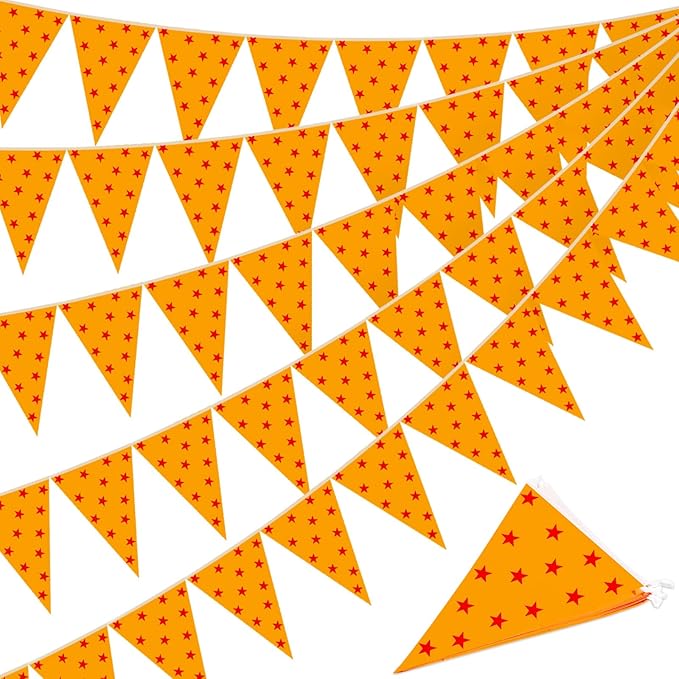 Tiamon 5 Pcs Anime Theme Dragon Birthday Banner Decoration Yellow and Red Stars Print Pennant Bunting 49.2 Ft Stars Beads Triangle Flag for Kids Birthday Teenager Cartoon Animation Party Decoration