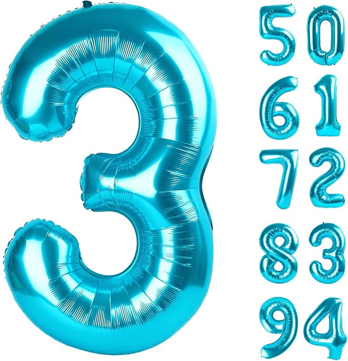 3 Balloon, Blue Number Balloons 40 Inch, 3rd Birthday Decorations for Kids Girls Boys, Men Women Blue Party Supplies for Party Decorations, Number 3 Balloon