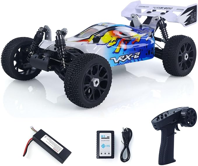 1/8 RH812 Remote Control Off Road Vehicle AWD High Speed RC Model Car 6KG Servo Metal Upper Control Arms Rear Wing Charger Hobby Grade Model for Adult(Blue)