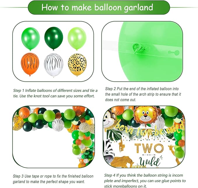 Two Wild Birthday Decorations - Safari Jungle Theme 2nd Birthday Party Supplies Includes Banner, Backdrop, Balloons Arch, Tablecloth, Topper, Two Wild Jungle Safari Theme Party Decorations