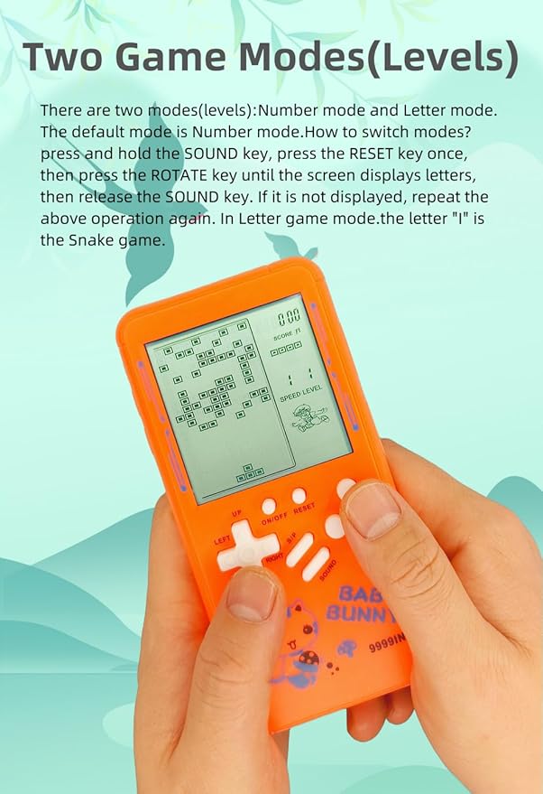 Cute Cartoon Pattern Brick Game Console Built-in Multi-Block Games Racing/Tank Battle Retro Pocket Machine Electronic Game Portable Toys for Children/Adults (Blue)