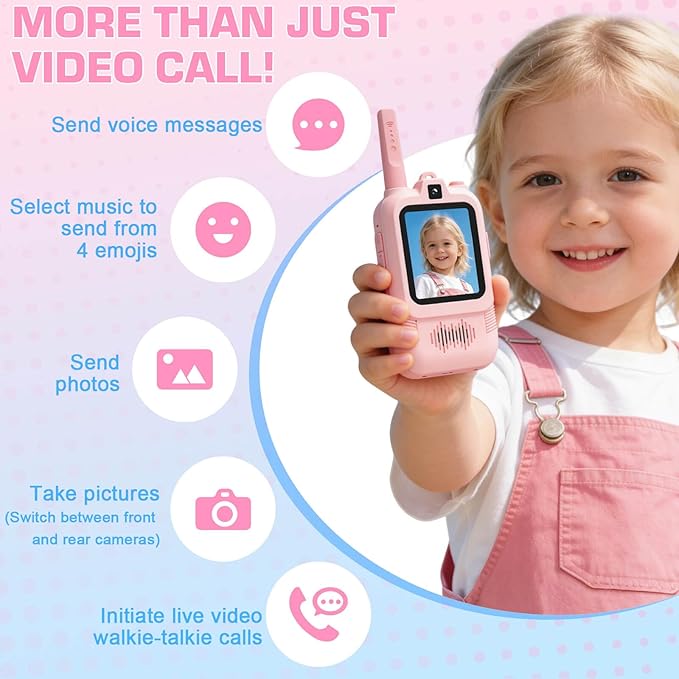 Dual Camera Video Walkie Talkies for Kids: Long Range Rechargeable Video Walkie Talkies with Dual Cameras, Outdoor Outside Camping Games, Birthday Gifts for Boys and Girls Age 3-8
