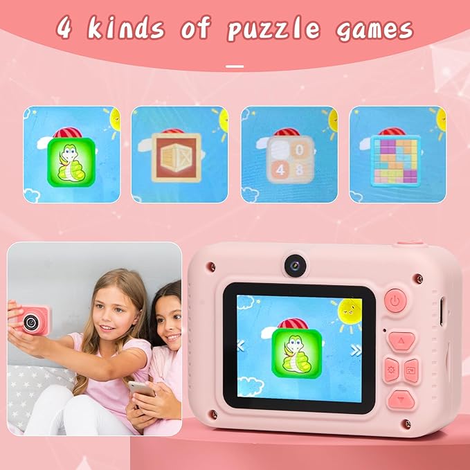 Kids Camera Toys, for Boys and Girls,JUVNAWEZ Digital Camera for Kids, Toddler Camera Christmas Birthday Toy Gifts for Kids Age 3 4 5 6 7 8 9 10 with 32GB SD Card, Video Recorder 1080P HD (Pink)