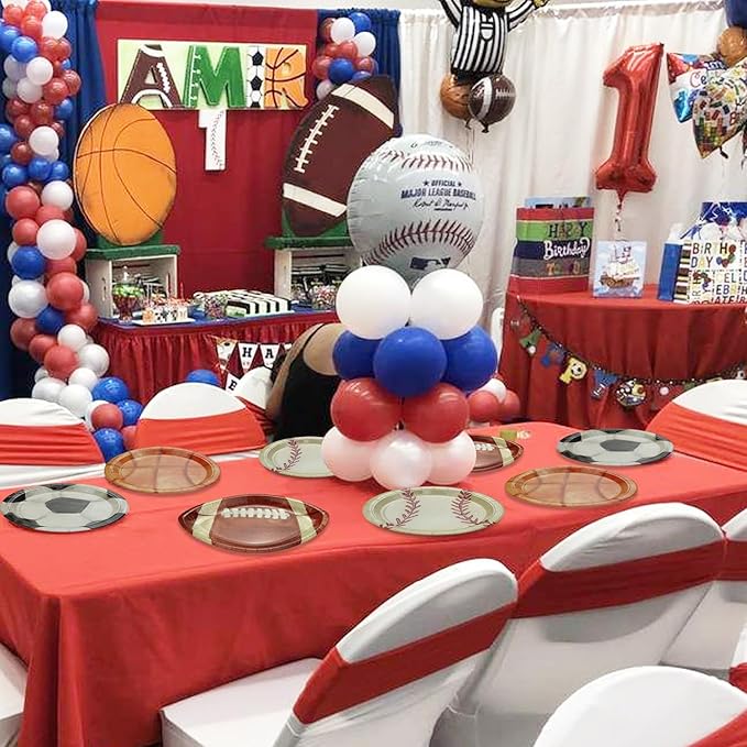 Sports Birthday Party Decorations 40Pcs Sports Party Plates Football Soccer Basketball Baseball Paper Plates for Sports Theme Party Supplies
