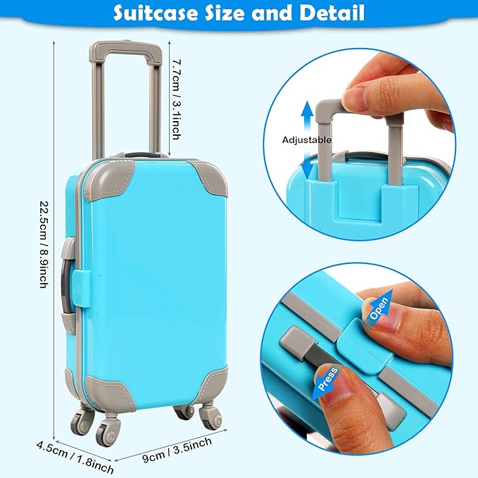 Miunana 28PCS Travel Clothes and Accessories Blue Trunk Suitcase 2 Girl Doll Clothes 1 Boy Suits 8 Life Accessories 12 Wash Telescope Sunglasses （Not Include Doll）