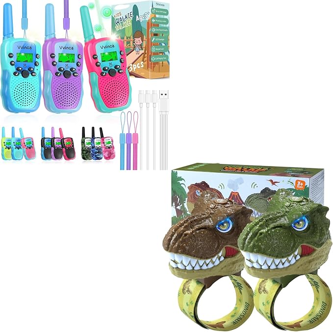 Vvinca Walkie Talkies for Kids 5 Pack - Toys for Boys Girls Age 3-12， Including Dinosaur Walkie Talkies 2 Pack, Rechargeable Walkie Talkie 3 Pack, Kids Toys for Christmas、Birthday Gifts