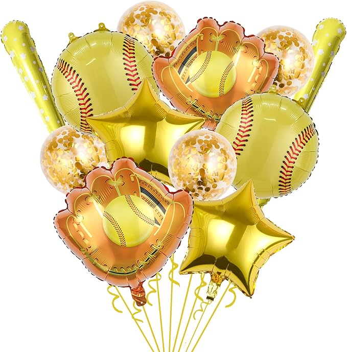 Softball Party Balloons,12pcs Softball Glove Foil Balloons,Bat Balloon confetti balloon for Sports Theme Supplies Gender Reveal Baby Shower Decoration,Boys Girls Birthdays Party Supplies