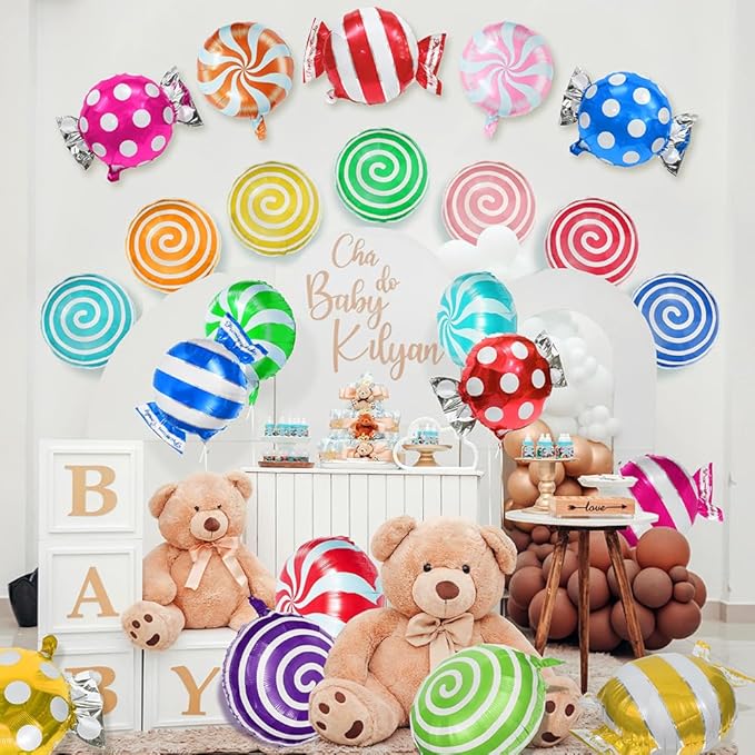 Round Lollipop Balloon Sweet Candies Lollipop Party Decorations For Birthday Thanksgiving Baby Shower Wedding, 14 Pack Colorful Windmill Lollipop Balloons Dessert Food Swirl Candyland Party Supplies