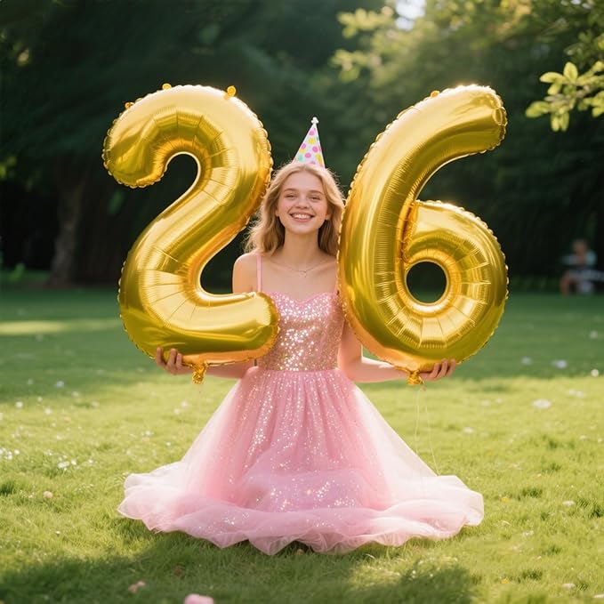 40 Inch Gold Balloon Number 26 Balloon,Jumbo Mylar Foil Helium Balloon for 26 Birthday Digital Balloons for Birthday Party,Wedding Anniversary Party Decorations