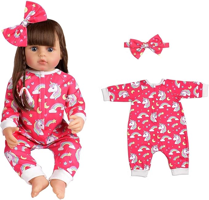 Reborn Baby Doll Clothes Accessories, 5 Set of Doll Clothing, Jumpsuit Bow Headband Outfits for 20 Inch to 22 Inch Dolls, 10 PCs in Total Doll Outfits and Accessories