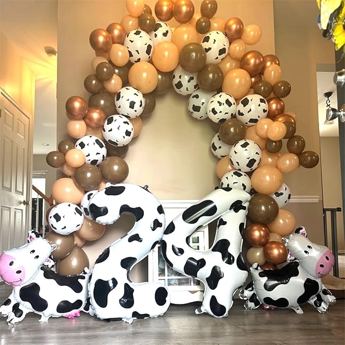 Large Number Balloons 40 Inch, Cow Print Self Inflating 3 Balloons for Boys Girls Cowboy Cowgirl Theme Party Decor Baby Shower 3rd Birthday Party Decoration Farm Animal Theme Party Supplies