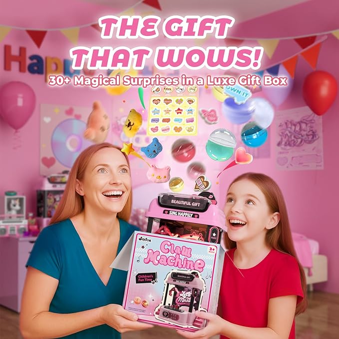 Claw Machine for Kids with Remote Control, Y2K Toy for Girls Age 3+, Girl's Birthday Gifts with Plush Toy and Capsules, Kawaii Room Decor for Teens, Girl Age 3 4 5 6 7 8 9 10 11 12