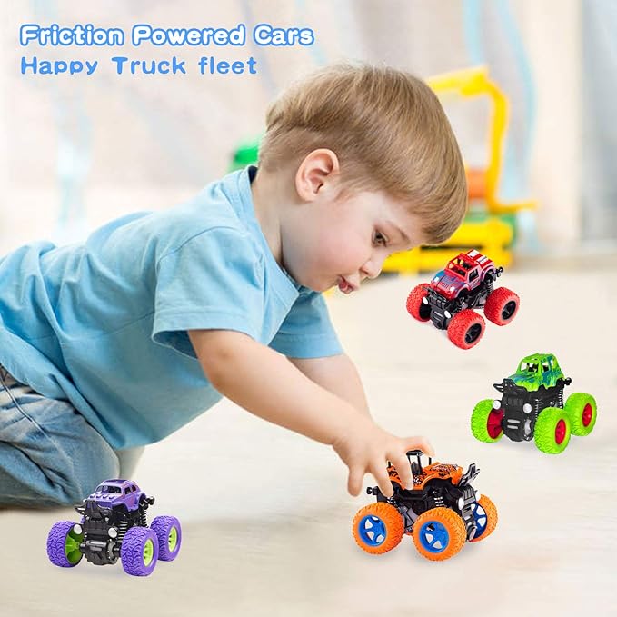 Monster Truck Toys - Friction Powered Toy Cars Push and Go Vehicles for Toddlers Kids Best Christmas Birthday Party Gift for Boys Girls Aged 3 and Above 4-Pack