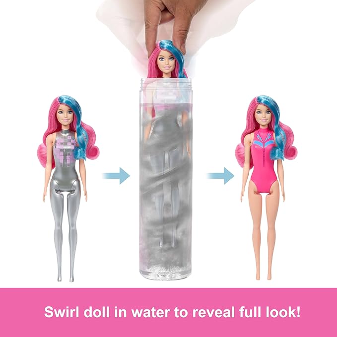 Barbie Color Reveal Fashion Doll & Accessories with 6 Surprises, Disco Star Series with Metallic Shine & Color-Change Bodice (Styles May Vary)