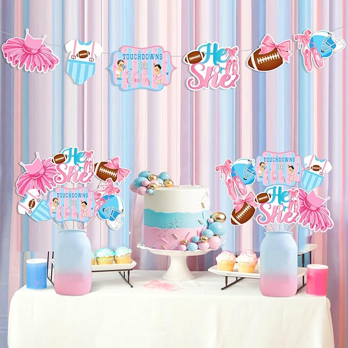 24pcs Touchdowns or Tutus Gender Reveal Centerpieces Stick Touchdowns or Tutus Gender Reveal Party Supplies Pink and Blue Touchdowns or Tutus Table Toppers Table Centerpiece for Boy or Girl