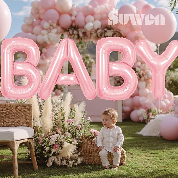 SUWEN 40 Inch Pink Large T Letter Balloons Big Foil Helium Letter Balloons A-Z Jumbo Mylar Happy Birthday Party Decorations for Girl Anniversary Party Supplies