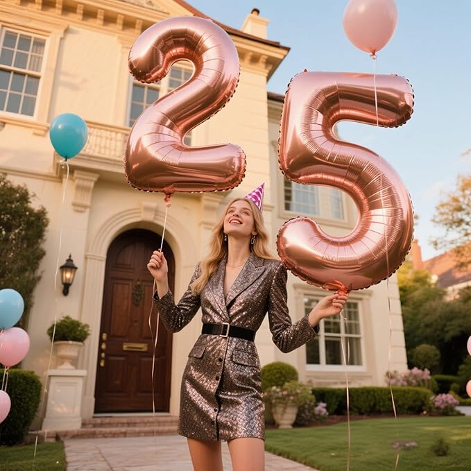 40 Inch Rose Gold Balloon Number 25 Balloon,Jumbo Mylar Foil Helium Balloon for 25 Digital Balloons for Birthday Party,Wedding Anniversary Party Decorations
