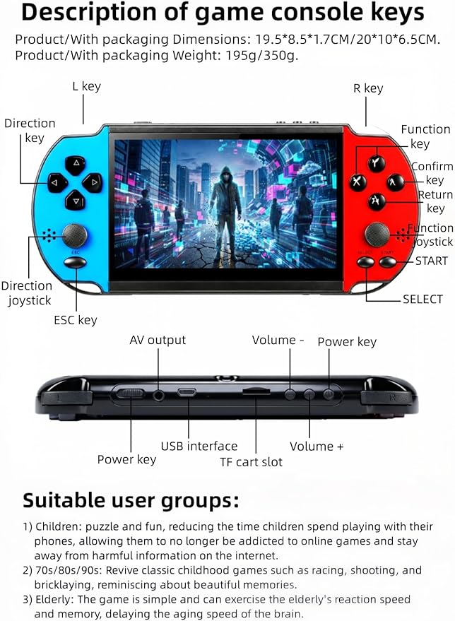 5.1-inch MP4/MP3 Video Game Console Multiple Emulators Built-in Classic Retro Games Portable Handheld Console Perfect for Birthday Outdoor/Travel Leisure Entertainment