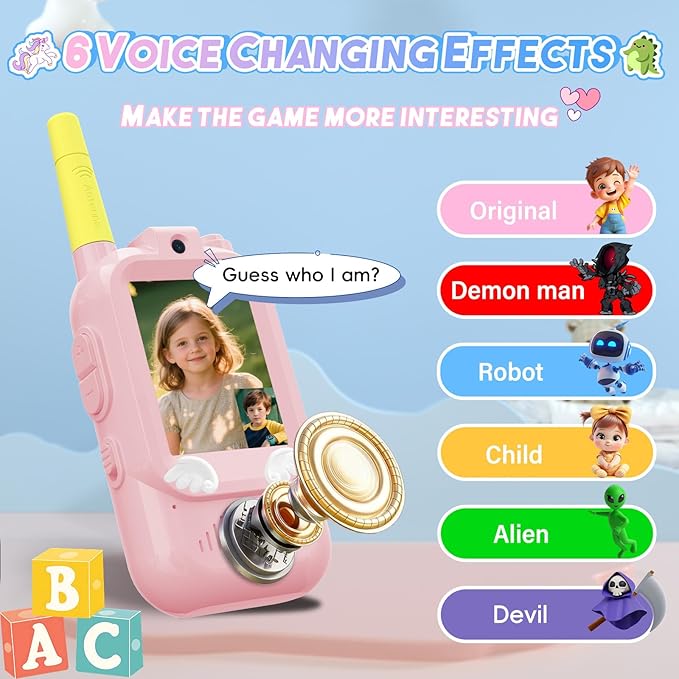 Video Walkie Talkies for Kids,ELFEYE Handheld Rechargeable Video/Voice Call Children Walkies Talkies,Toddler Toy for Indoor Outdoor Games,Camping Hiking,Gift for Kids Ages 3-12 (Pink/Pink)