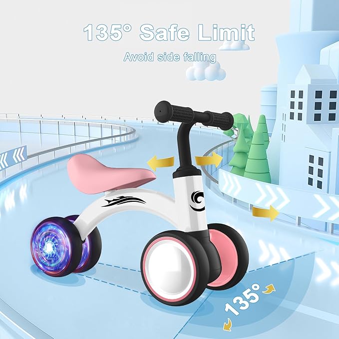 Colorful Lighting Baby Balance Bike Toys for 1 Year Old Girl Gifts, 10-36 Month Toddler Balance Bike, No Pedal 4 Silence Wheels & Soft Seat Pre-School First Riding on Toys, 1st Birthday Gifts.