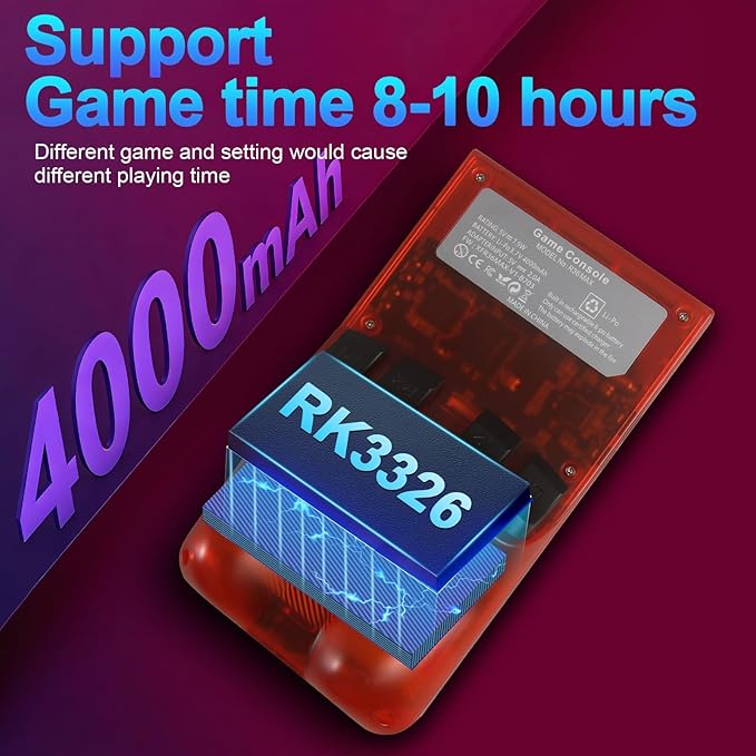 DVJQSN R36MAX Retro Handheld Game Console, 4.0 Inch Screen, 64GB, 18000+ Games, Linux System, 4000mAh Battery (Red Transparency, 64, GB)