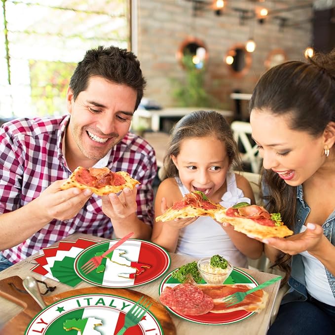 96 Pcs Italian Party Decorations, Italian Flag Plates and Napkins Party Supplies, Italian Theme Tableware Set, Red White and Green Party Decors Favors Disposable Dinnerware Serve 24 Guests