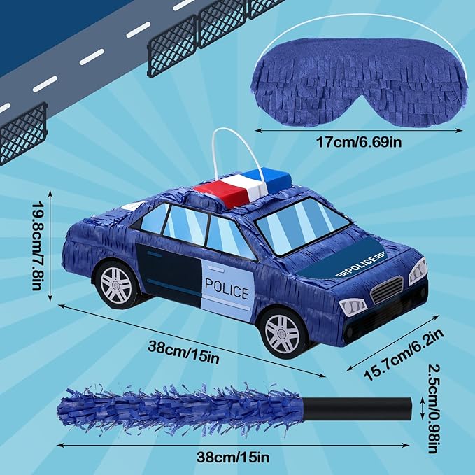 Piñata 3D Truck Piñata Theme Decoration with a Blindfold and Bat for Kids Girls BoysGift Holiday Birthday Party Baby Shower Supplies (Police Car)