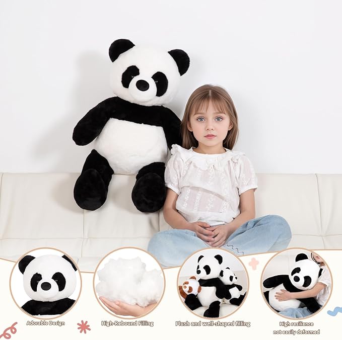 24" Giant Panda Bear Stuffed Animal Plush Toy Cute Soft Body Panda Pillow Kawaii Big Doll, Gift for Kids Boy Girl Birthday Valentines Christmas