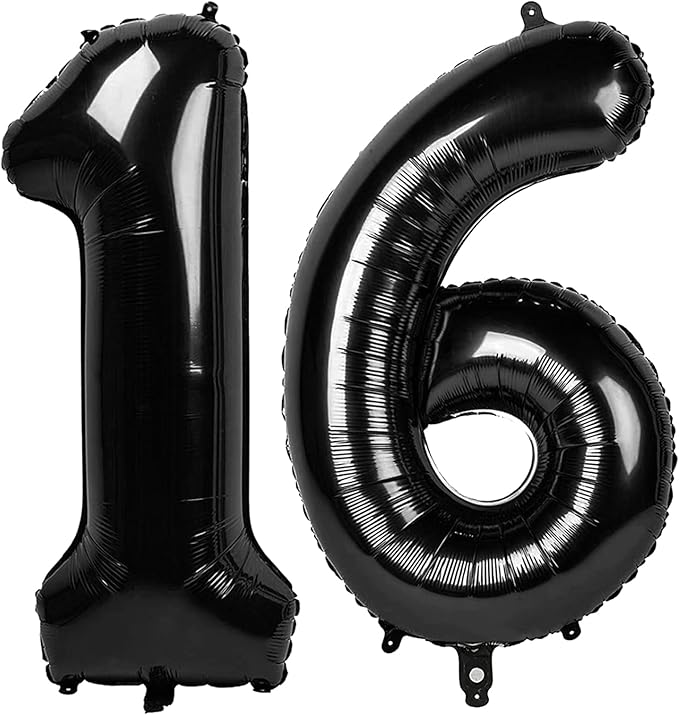 40 Inch Balloons Number, Black 16th Birthday Decorations for 1 6 16 61, Large Foil Sweet 16 Balloons Number for Wedding Memorial Day's Photo Shoot Decoration