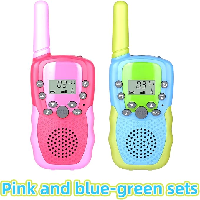 Walkie Talkies for Kids 22 Channels 2 Way Radio Toy Long Range for 3-12 Year Old Boys Girls with Backlit LCD Flashlight Outside Camping Hiking Christmas Birthday Gifts Toys (2 Pack Pinkred Bluegreen)