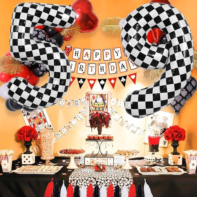 TONIFUL 40 Inch Checkered Number 5 Balloon 5th Race Car Birthday Party Supplies Black and White Large Number Balloon for Girls Boys 5th Birthday Fast Race Car Flag Party Decorations