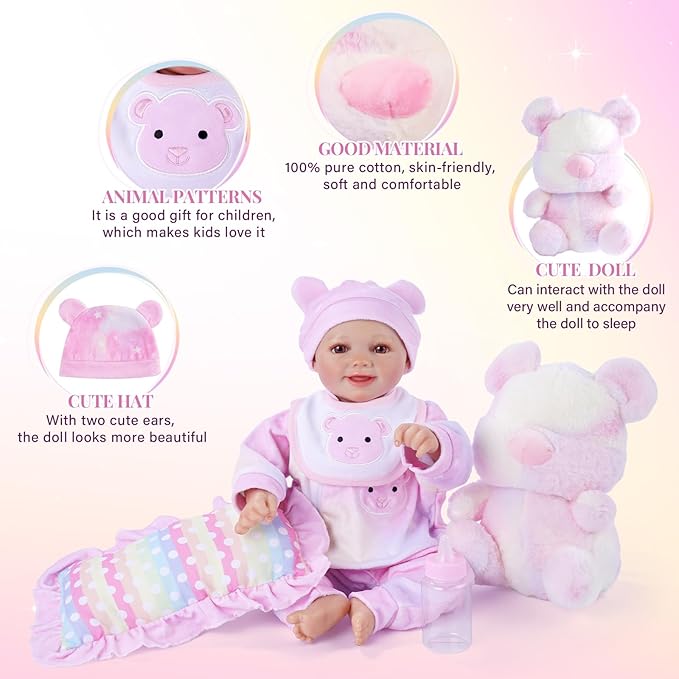 BABESIDE 8 Pcs Reborn Baby Doll Clothes with Bassinet for 17-22 Inch Babydolls, Reborn Baby Doll Accessories fit Realistic Dolls Girls, Colorful Baby Dolls Clothes