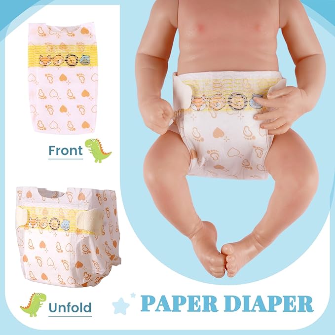 BABESIDE 18 Pcs Reborn Baby Doll Accessories for 17-22 Inch Dolls – Dinosaur Baby Doll Clothes Set with Diaper, Backpack, Feeding Set,Toy, Bottle, and Toys, for Boys & Girls