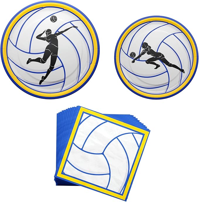 Blue Orchards Volleyball Plates and Napkin (52 Pieces for 16 Guests) - Decorations, Sports Themed Birthday Party Supplies, Volleyball Plates and Napkins, Party Décor