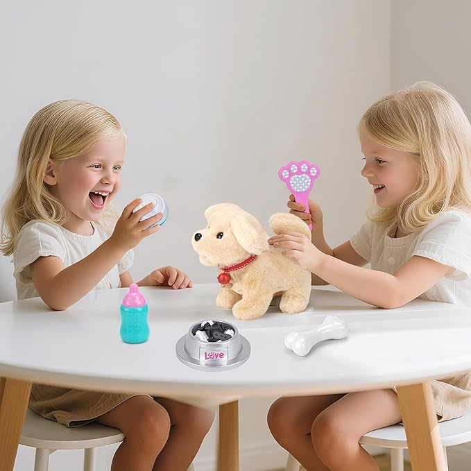 Electric Interactive Dog Plush Golden Retriever Toy Puppy Plush Pet Dog-Walking,Barking,Tail Wagging Interactive Companion Animal Toys School Prize Birthday for Kids Toddler Boys Girls