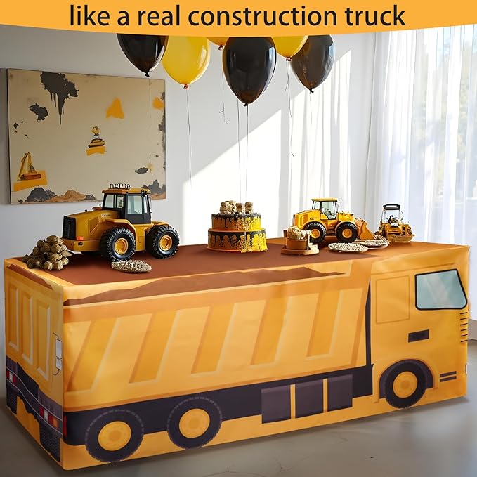 4Ft Construction Vehicle Table Cloth,Construction Birthday Decorations for Kids' Boys' Party Decorations, Baby Shower Birthday Party Supplies