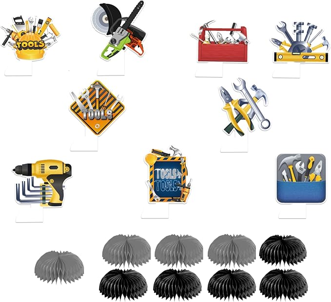 9 PCS Tools Honeycomb Centerpieces Tools Table Decorations Table Topper for Tools Party Decorations Birthday Party Supplies
