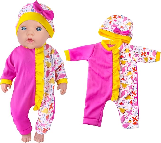 Baby Doll Clothes and Accessories 4 Sets Outfits for 14-18 Inch Dolls, 9 Pcs Dresses for 43cm New Born Baby Dolls Including Doll Dress, Headbands, Top and Pants