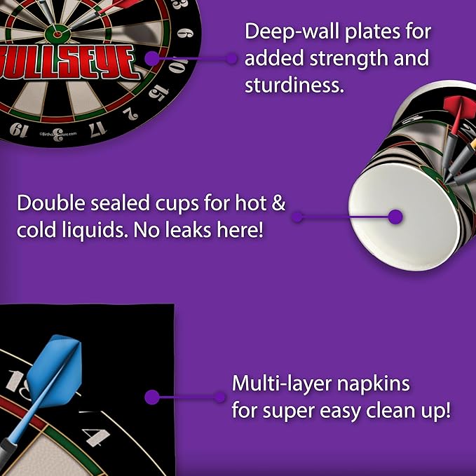 Darts Party Supplies - Dart Board Plates and Napkins - Adult Birthday Supplies - Father's Day Tableware Set Includes Plates Napkins Cups - Kit for 16