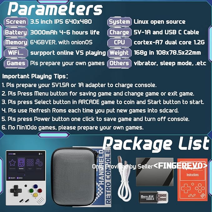 Miyoo Mini Plus OnionOS Handheld Game Console 3.5-inch 640*480 Screen 3000mAh Miyoo-mini+ with Portable Case White