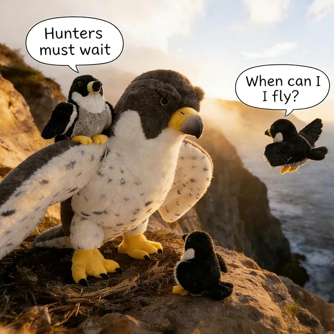 MaoGoLan 4 Pcs Peregrine Falcon Stuffed Animals Bulk with 3 Baby Birds Inside, 18 inch Giant Plush Falcon Toys Set Funny Stuffed Eagle Christmas Valentine's Day Easter