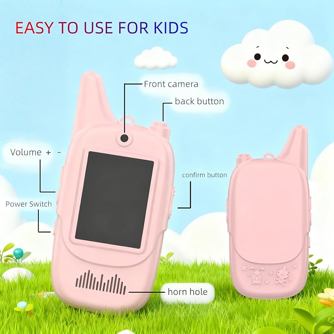 Kids Walkie Talkies 2 Pack - Rechargeable Walkie Talkies for Kids with Clear Sound, Long Range Indoor Outdoor Kids Walkie Talkies Toys for 3-12 Year Old Boys Girls, (Pink+Pink)