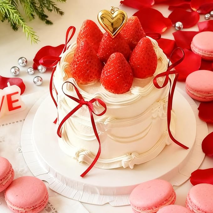 30 Pack Bow Cake Toppers Red Ribbons Bows for Cake Coquette Themed Bow Cupcake Toppers Red Bow Party Decoration for Birthday, Wedding, Baby Shower, Bachelorette, Graduation Party Supplies