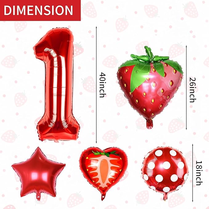 Berry First Birthday Party Supplies,Berry First Birthday Balloon for Strawberry 1st Birthday Decorations Strawberry Foil Balloons Birthday Party Decorations for Girls